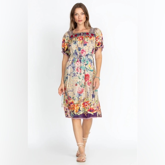 JOHNNY WAS FLORAL TOPIARY RUMI BOHEMIAN SILK DRESS - Picture 3 of 16